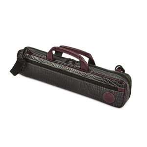 Gard Single Flute Case Cover – B foot – Leather Black Gator w/ Burgundy Trim