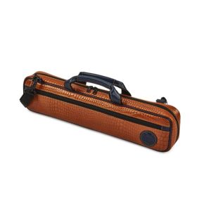 Gard Single Flute Case Cover – B foot – Leather Brown Gator w/ Blue Trim