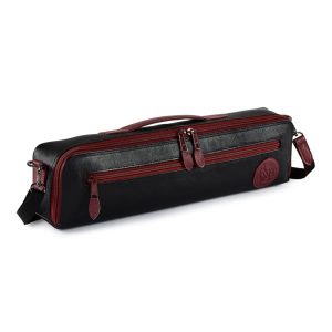 Gard Single Flute Case Cover – B foot – Leather Black w/ Burgundy Trim